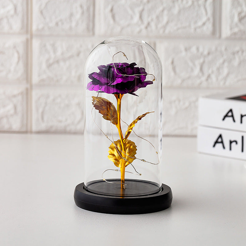 Immortal flower glass cover rose glass cover Valentine's Day gift Christmas gift gold foil flower creative ornament