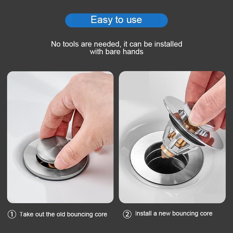 Bounce Core Pop-up Drain Filter Bathroom Stainless Steel Bounce Core Push-type Hair Stopper Basin Pop-up Drain Filter