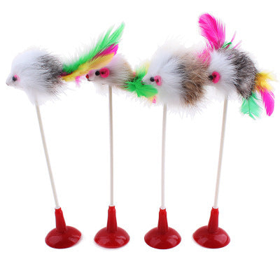 Cat Toy Mouse Type Funny Cat Rod Sucker Wire Spring Toy Color Feather Funny Cat Rod Pet Supplies Kitten