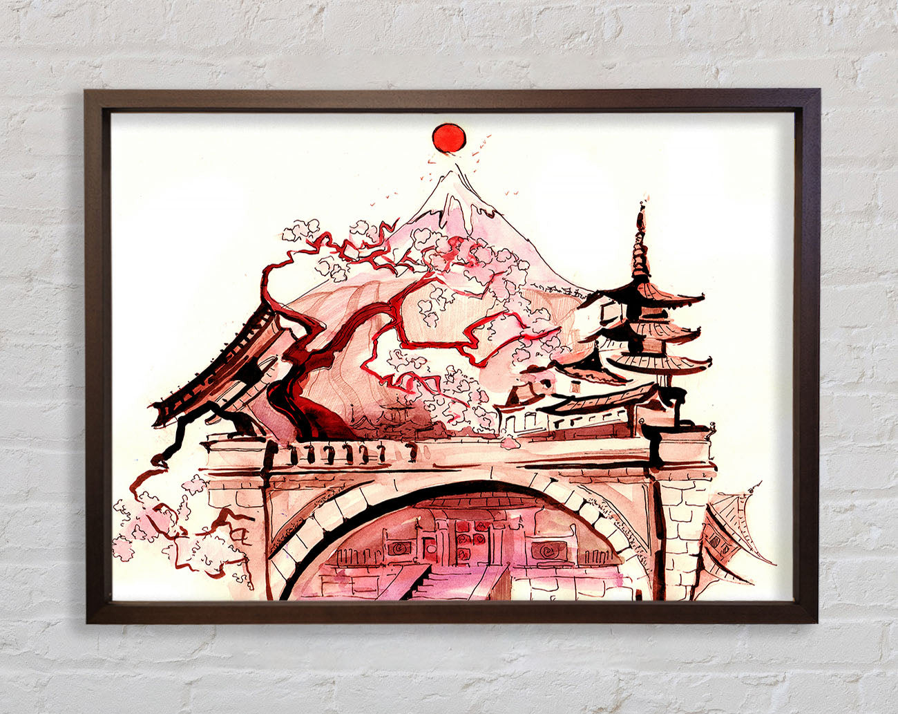 Chinese Cherry Blossom Temple Framed Wall Art
