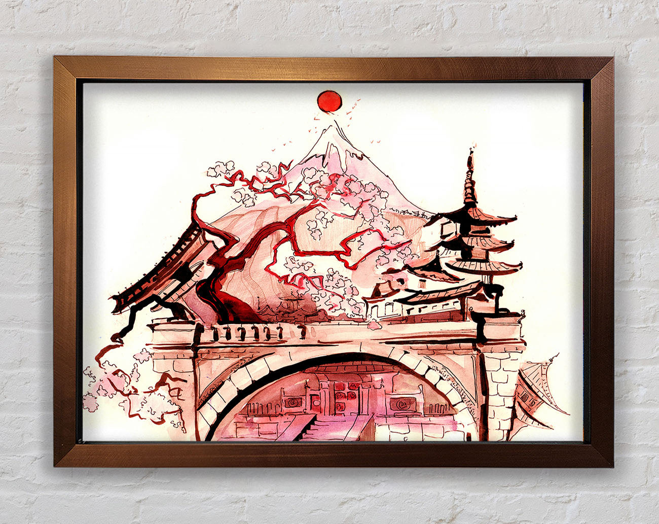 Chinese Cherry Blossom Temple Framed Wall Art