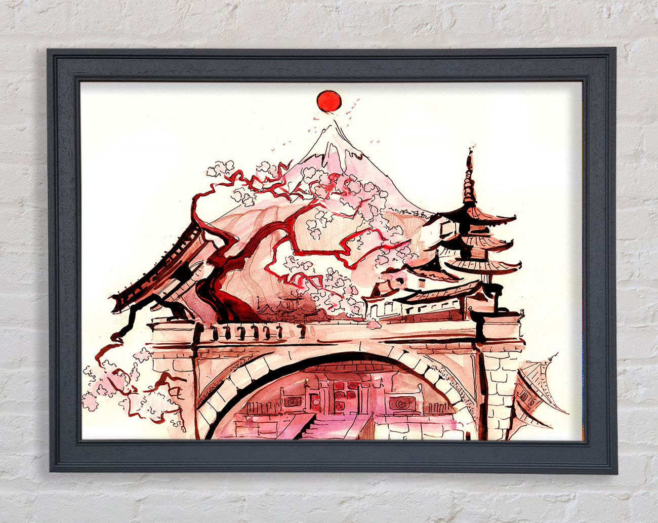 Chinese Cherry Blossom Temple Framed Wall Art