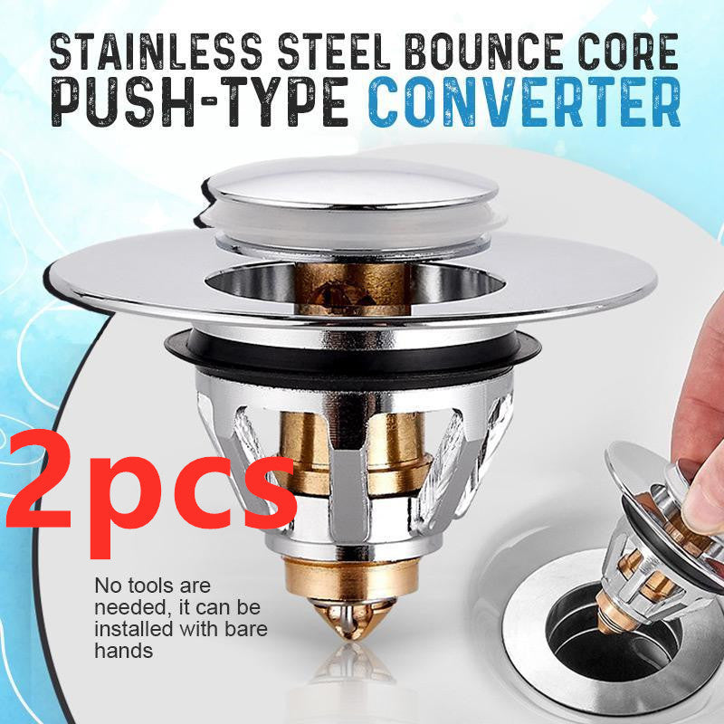 Bounce Core Pop-up Drain Filter Bathroom Stainless Steel Bounce Core Push-type Hair Stopper Basin Pop-up Drain Filter