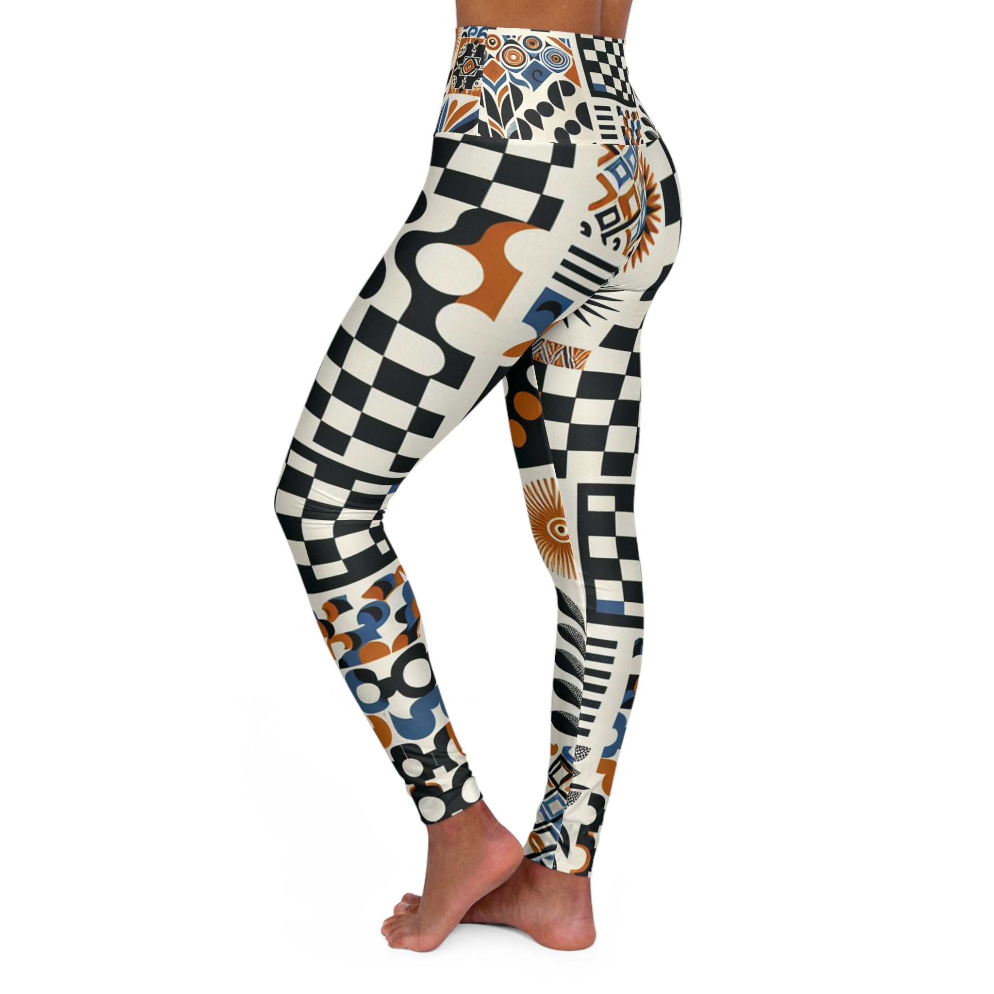 Evelyn Chicane High-Waisted Leggings - Contemporary Patterned Style with Checkerboard and Organic Shapes