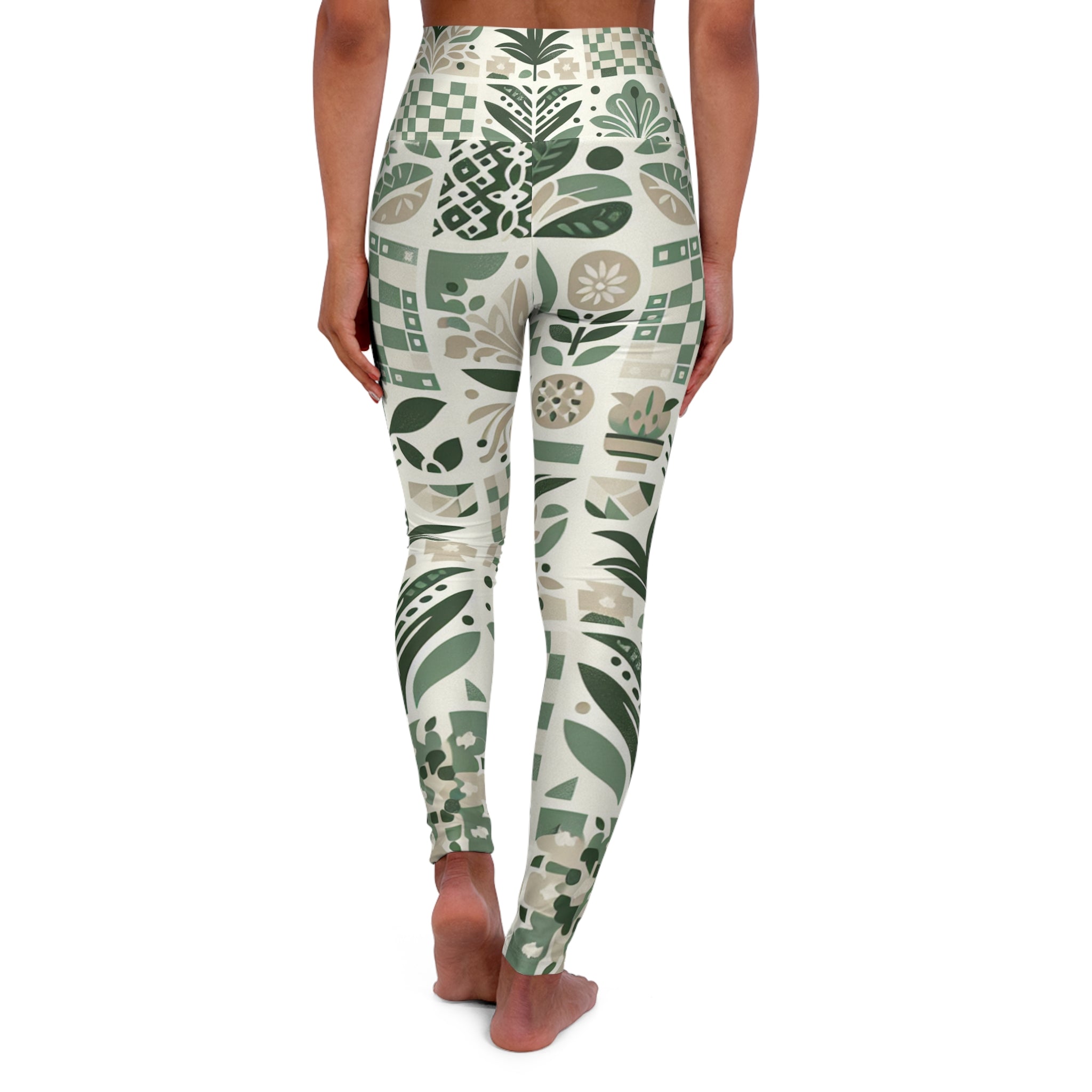 Evelyn Atelier High-Waisted Yoga Leggings - Artistic Checkerboard & Organic Shape Design