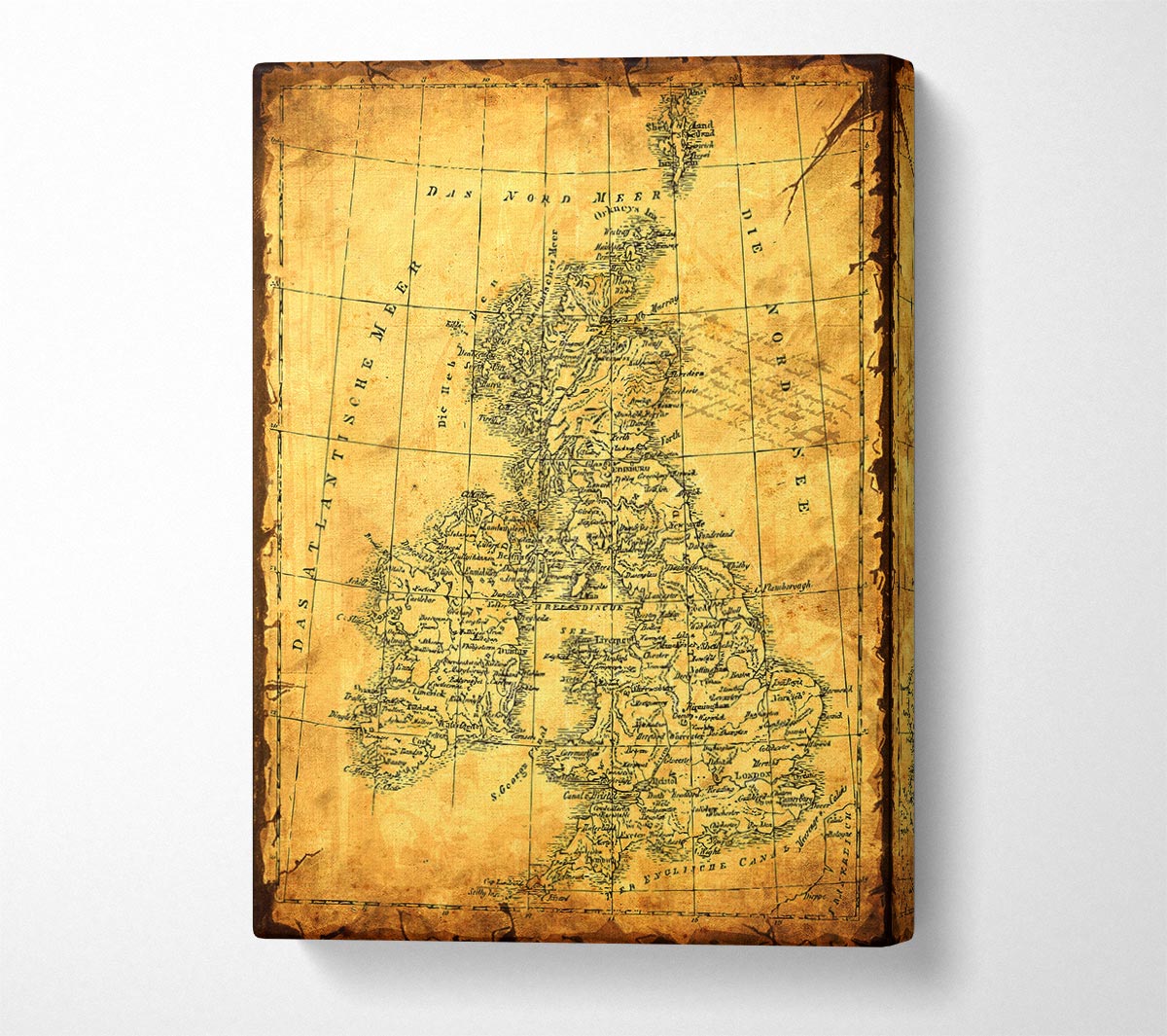 Vintage UK Map Canvas Wall Art