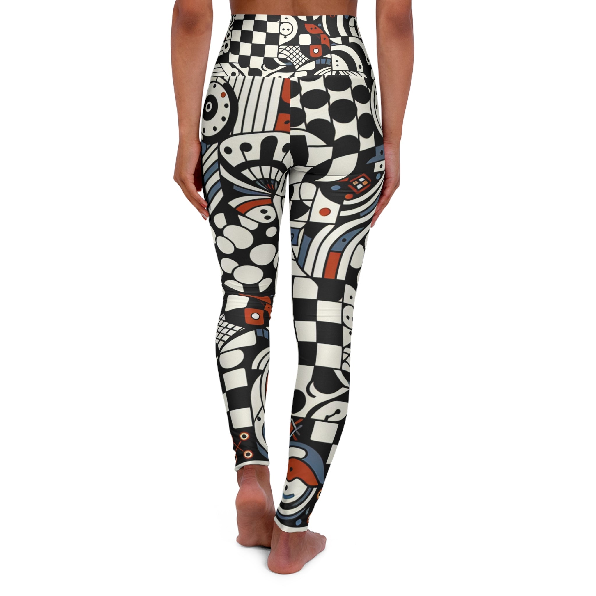 Andrea Bellecci High-Waisted Leggings with Checkerboard Motifs and Organic Shapes