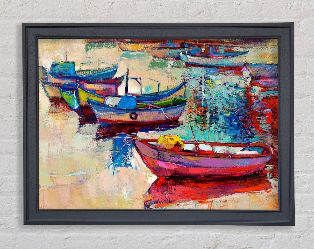 Colourful Boats On The Water Framed Wall Art