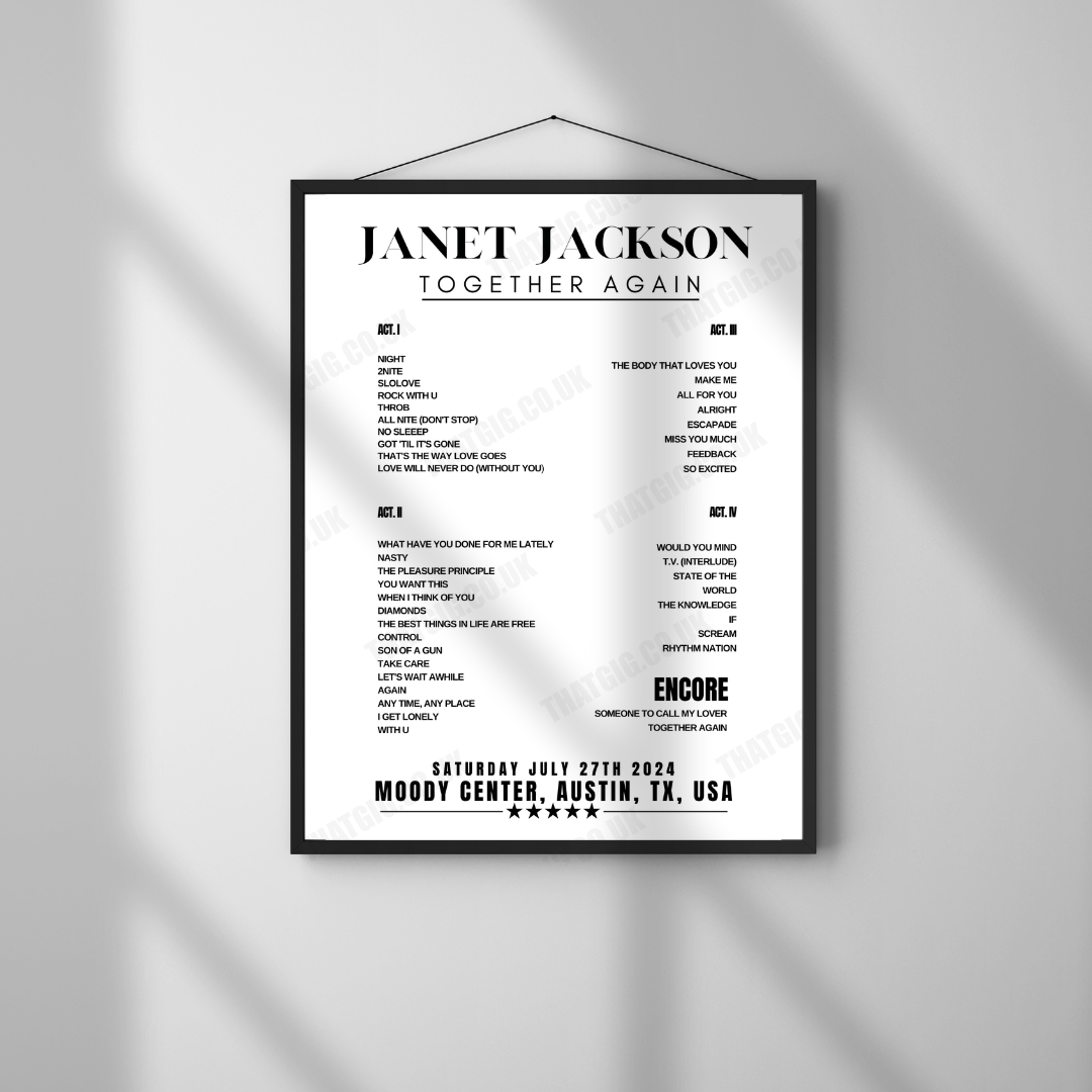 Janet Jackson Setlist Poster - Moody Center, Austin - July 27th, 2024
