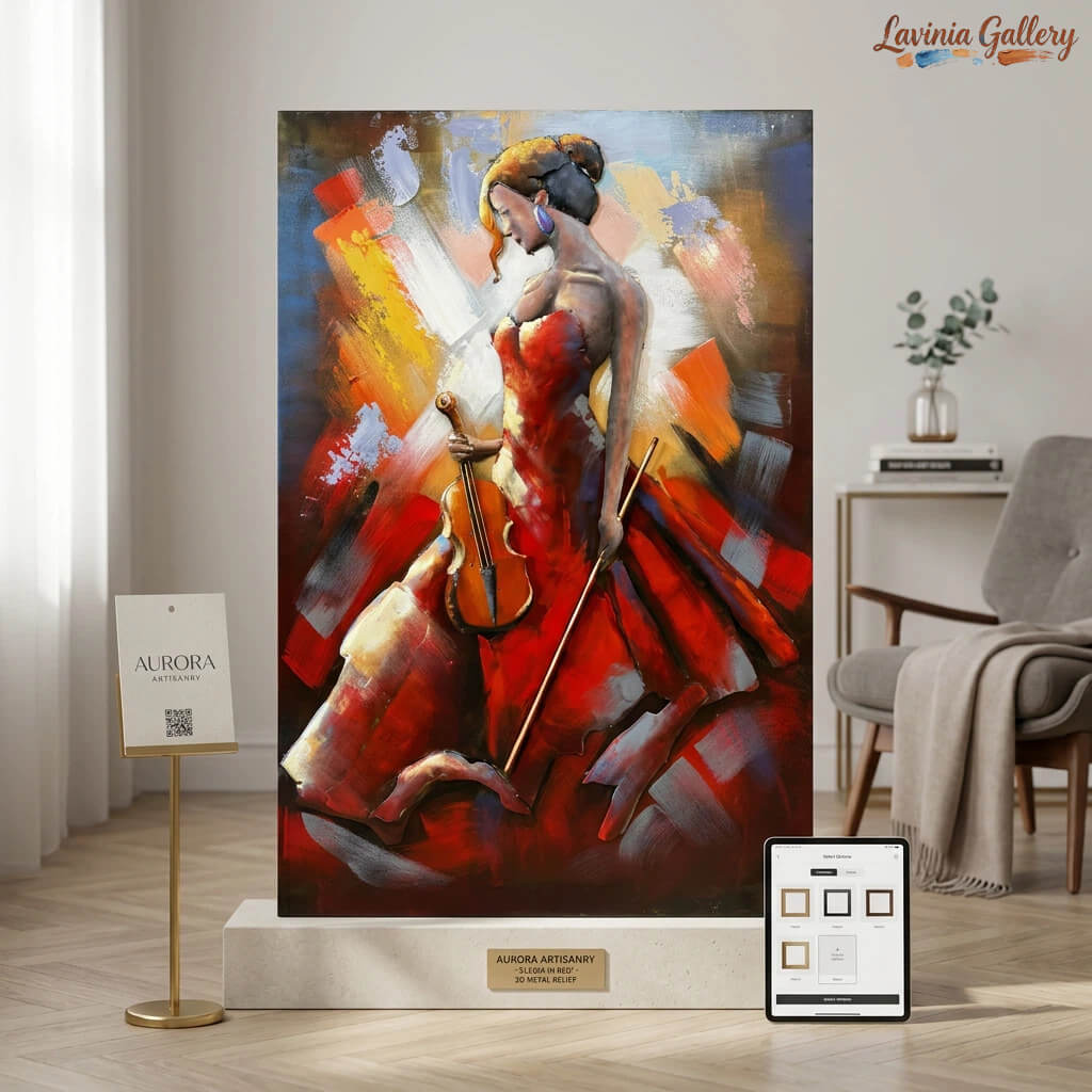 Handcrafted Elegant Woman with Cello 3D Metal Wall Art for Home & Office Decor