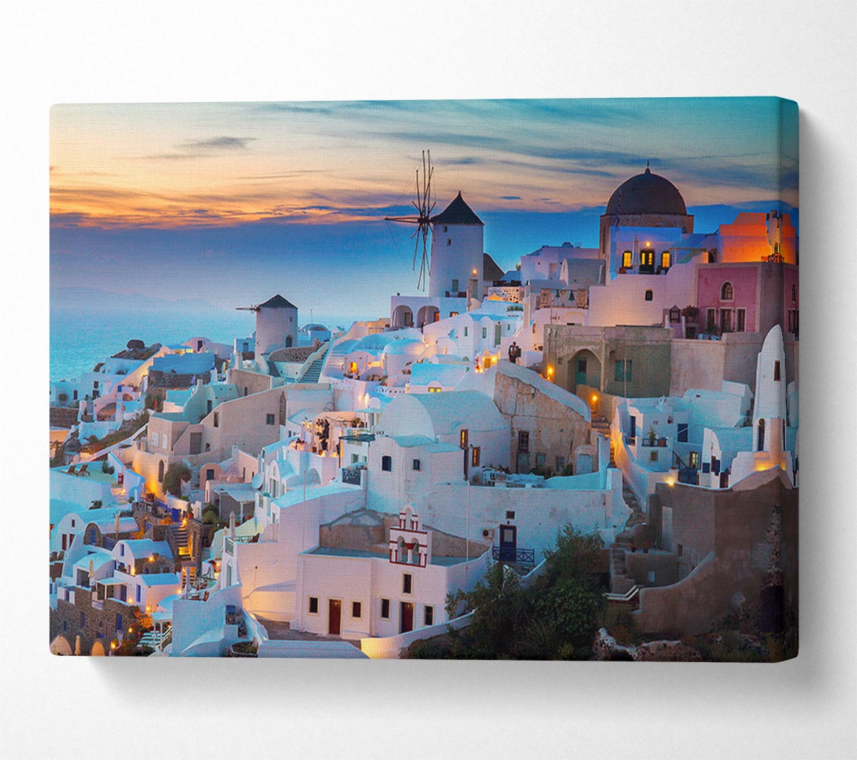 Santorini At Sunset Canvas Wall Art