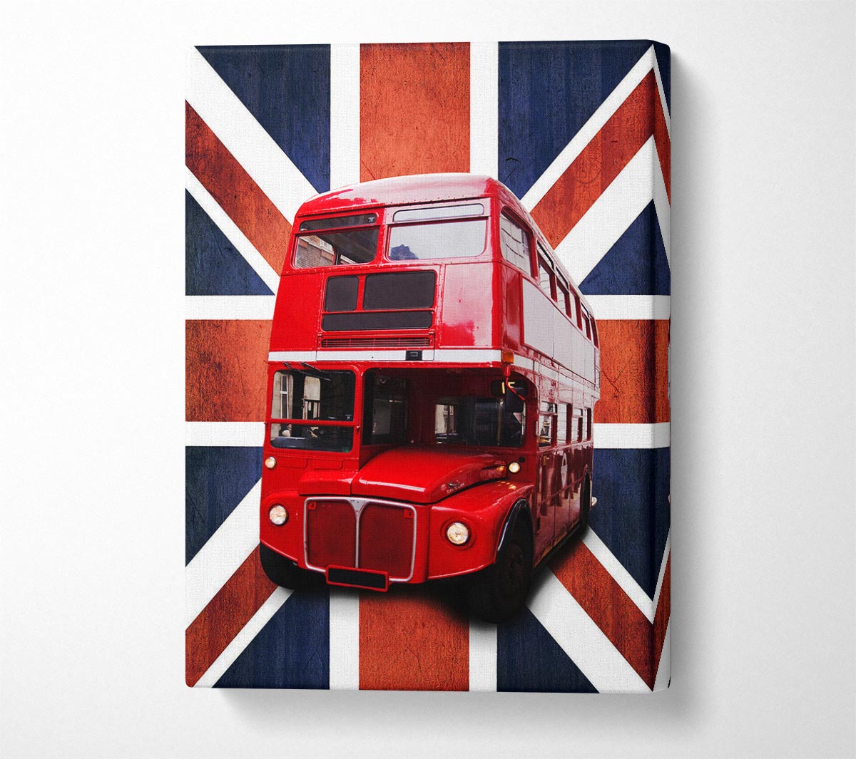 Red Bus On The British Flag Canvas Wall Art