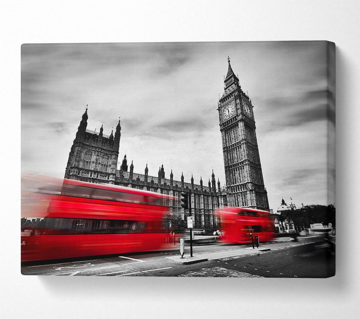 Houses Of Parliament Red Bus Blur Canvas Wall Art