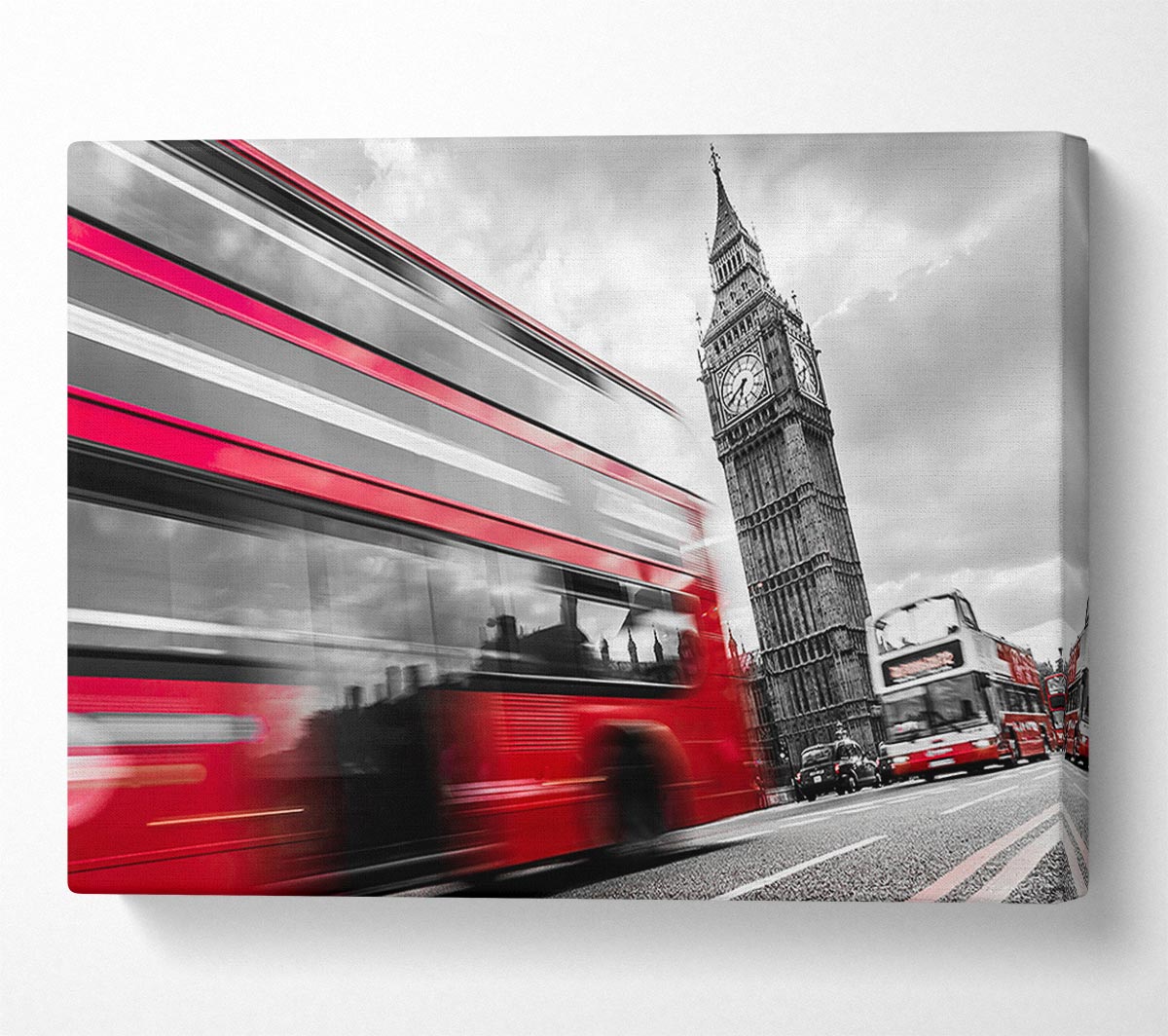 Iconic Red Bus Passed Big Ben Canvas Wall Art