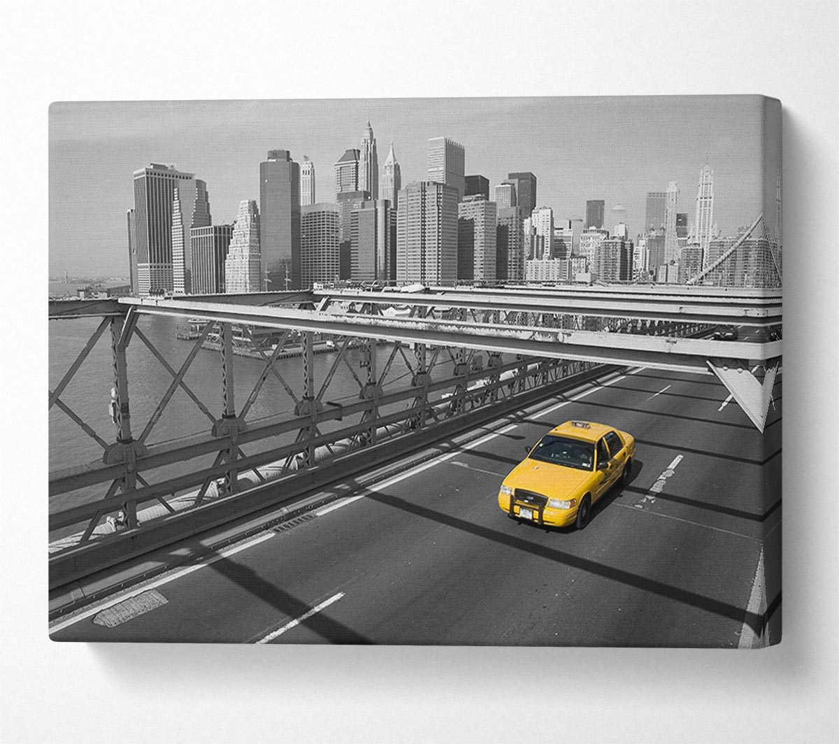 Yellow Cab On Brooklyn Bridge 1 Canvas Wall Art