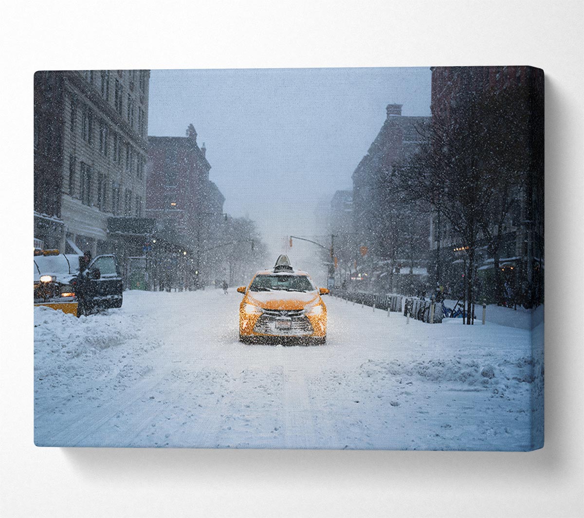 Yellow Cab In The Snow Canvas Wall Art