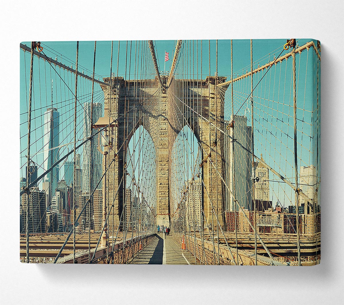 Walking Through The Brooklyn Bridge Canvas Wall Art