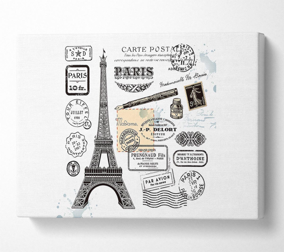 Eiffel Tower Retro Post Canvas Wall Art