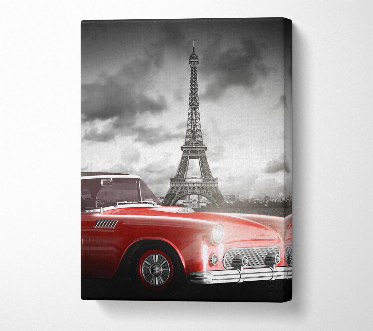 Eiffel Tower Retro Car Canvas Wall Art