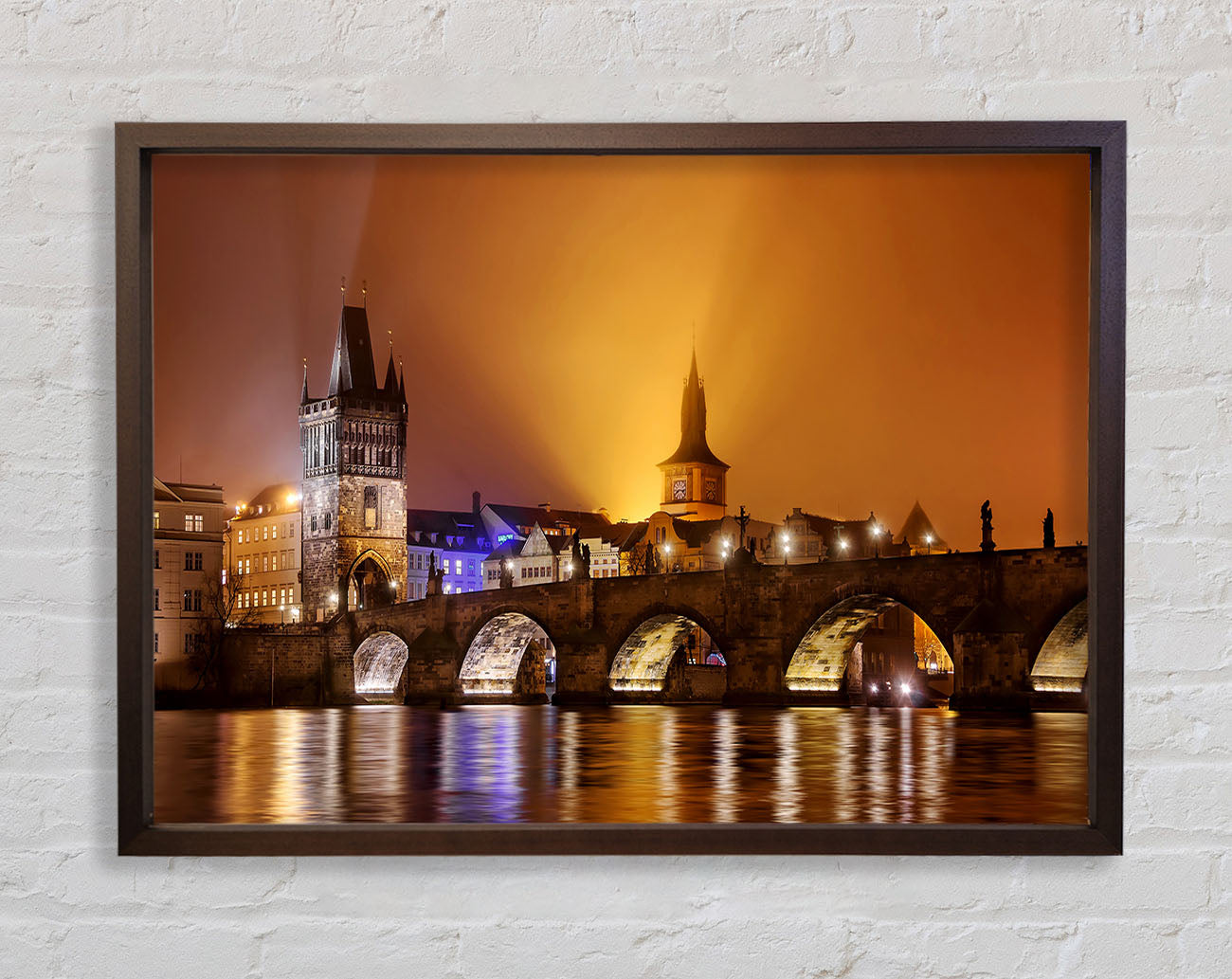 Charles Bridge Over The River Vltava Framed Wall Art