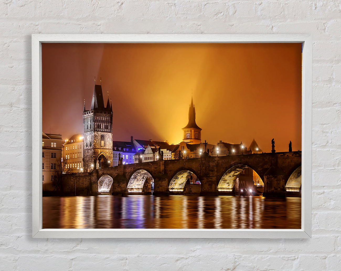 Charles Bridge Over The River Vltava Framed Wall Art