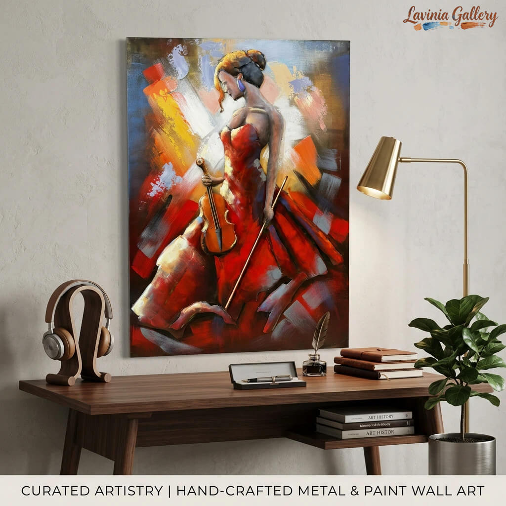 Handcrafted Elegant Woman with Cello 3D Metal Wall Art for Home & Office Decor