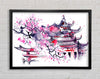 Chinese Village Red And Framed Wall Art