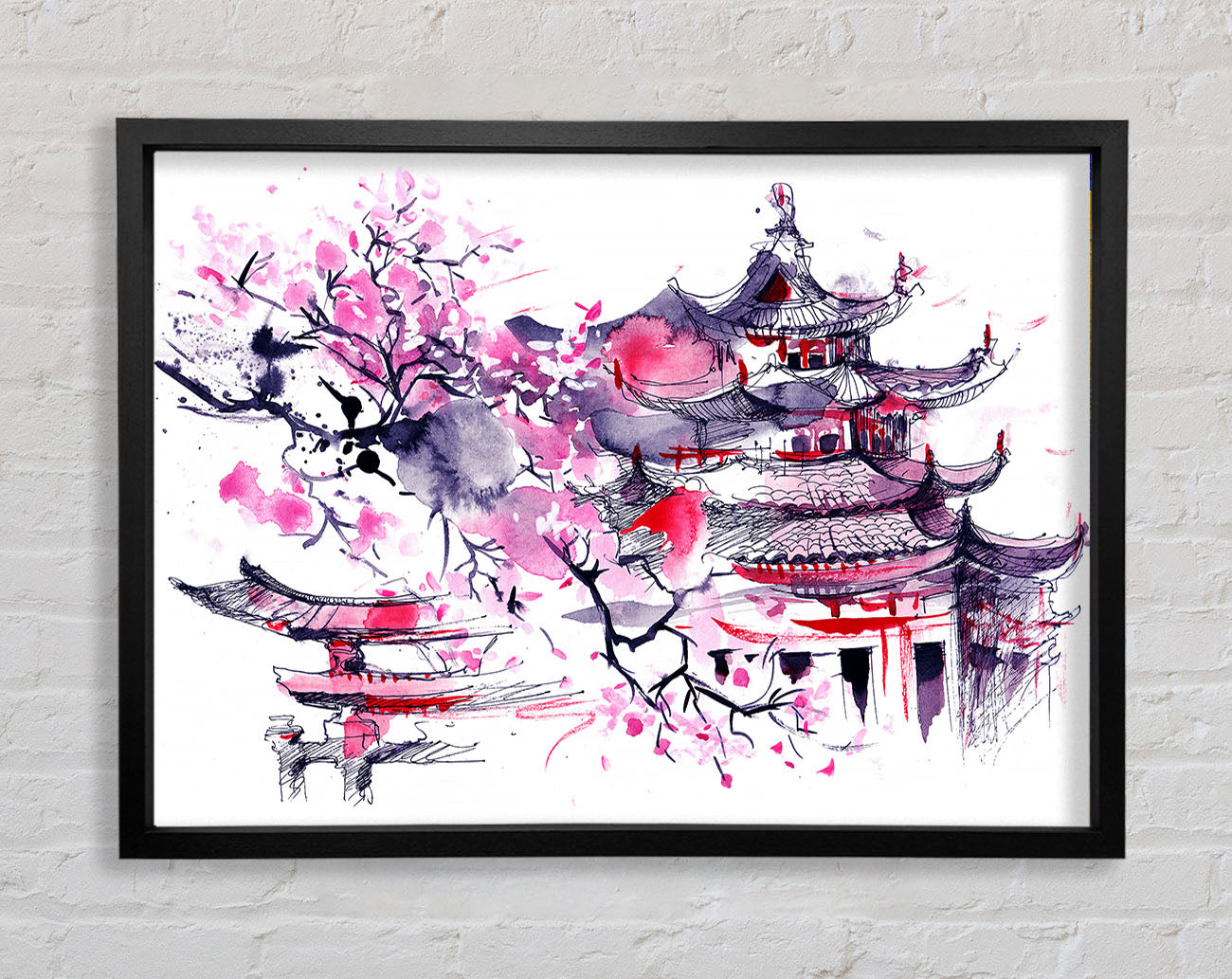 Chinese Village Red And Framed Wall Art