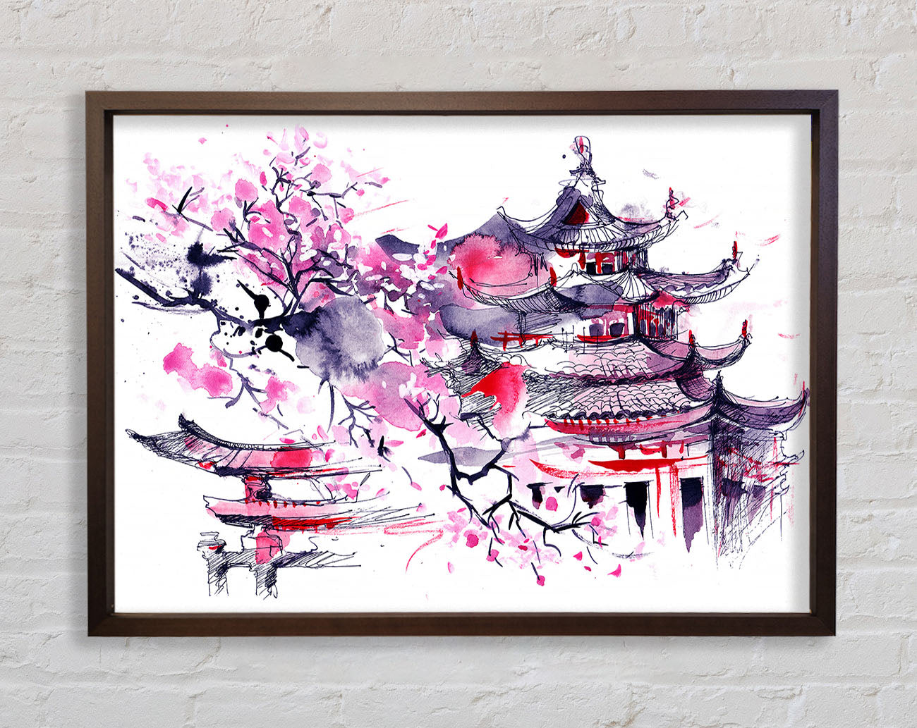 Chinese Village Red And Framed Wall Art