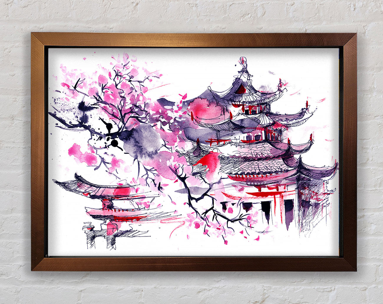 Chinese Village Red And Framed Wall Art