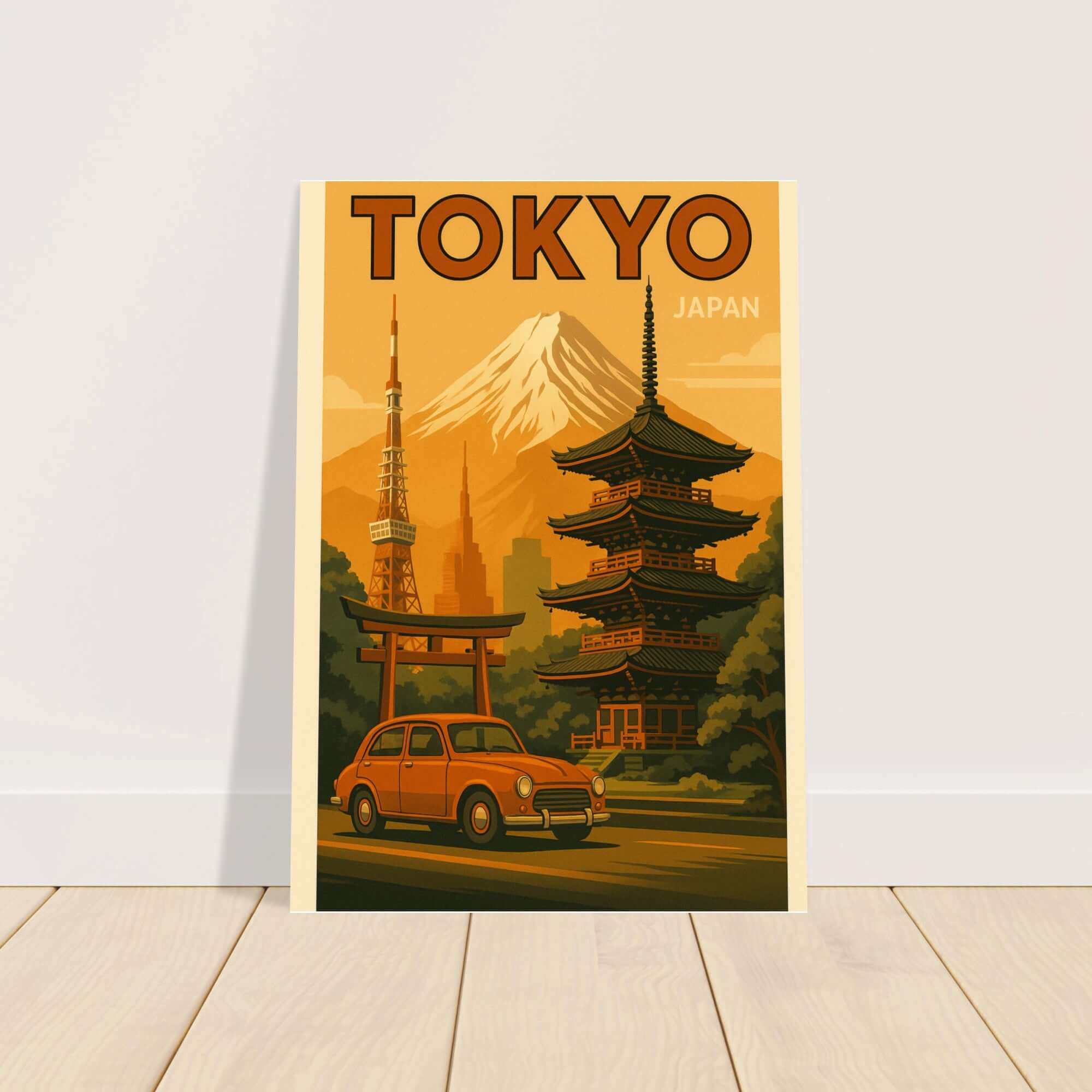Vintage Tokyo Travel Poster – Retro Japan Wall Art with Mount Fuji