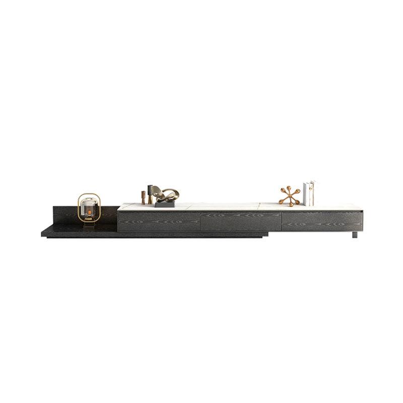 Gibs Extendable TV Stand, Sintered Stone And Black Wood
