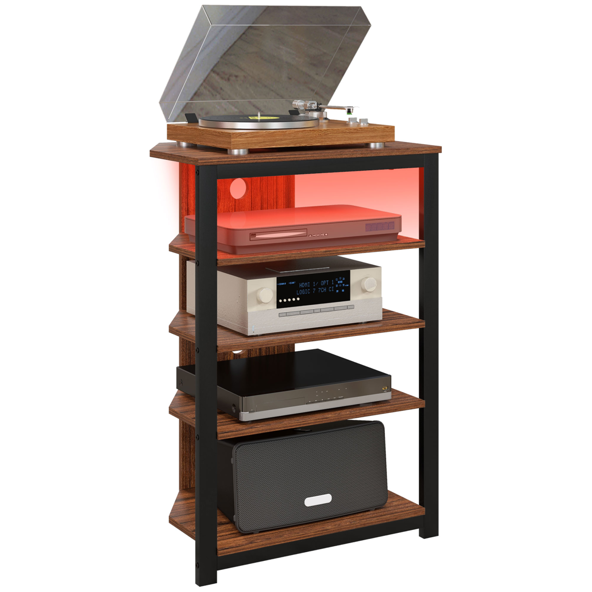 HOMCOM TV Stand with Lights, 4-Tier Storage Shelves for TVs up to 29"