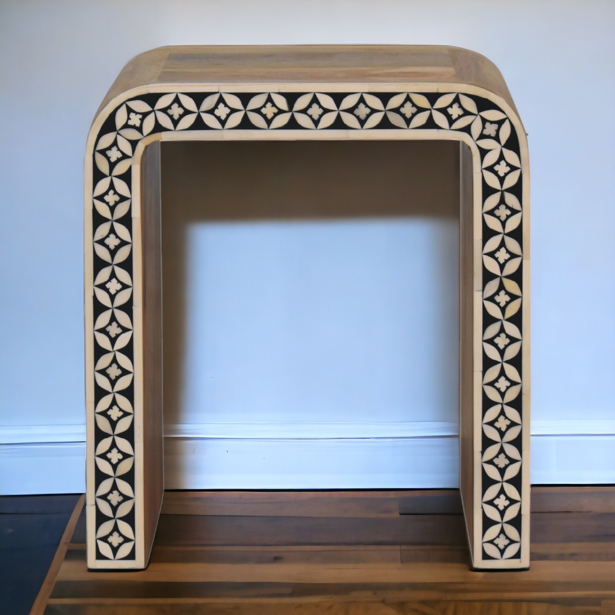 Artisan Furniture Solid Mango Wood Edessa Bone Inlay End Table