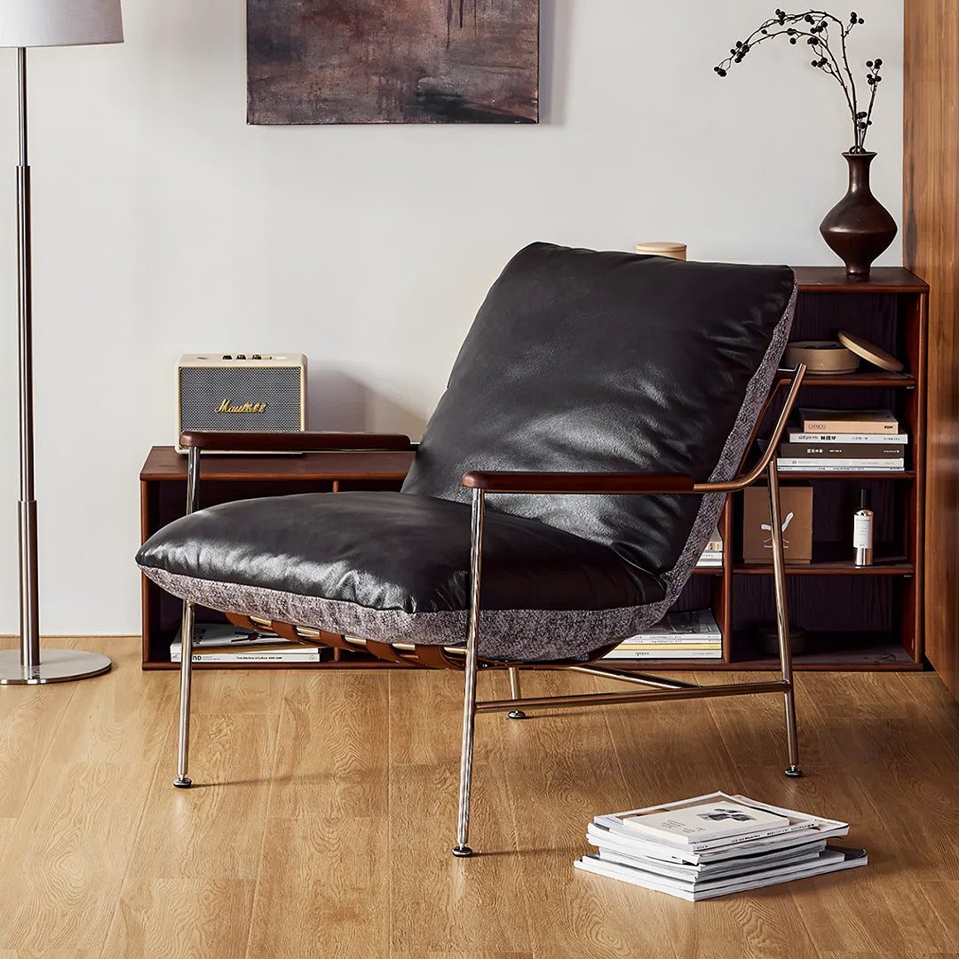 Prasad Lounge Chair Armchair With Ottoman, Real Leather