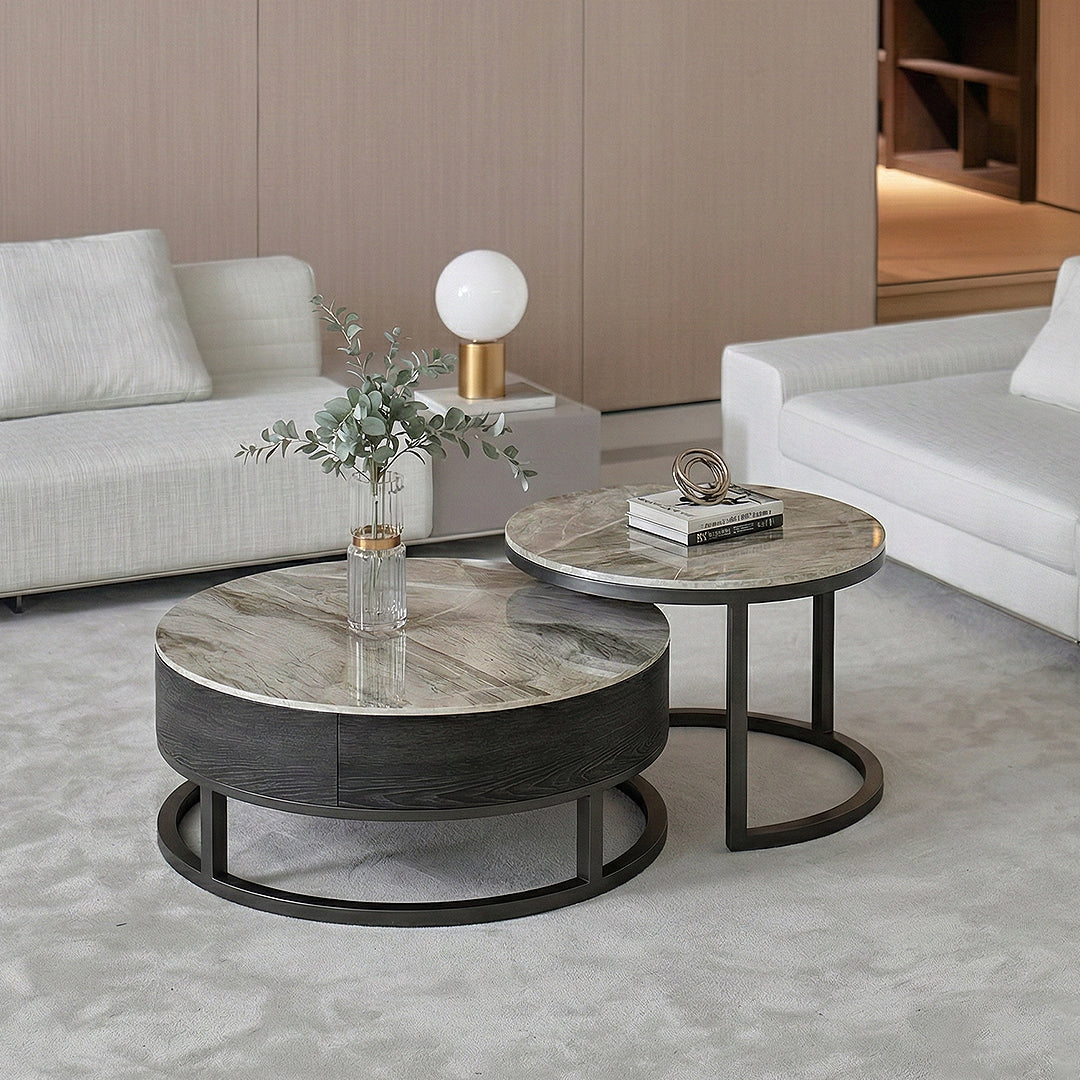 Gibs Nesting Coffee Table With TV Stand Set, Sintered Stone