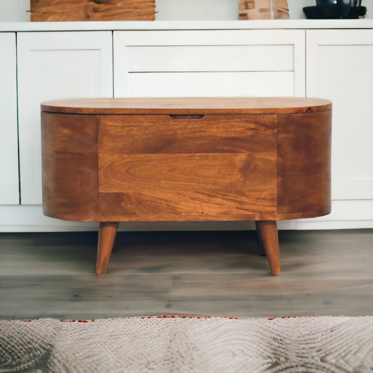 Artisan Furniture Solid Mango Wood Chestnut Rounded Lid up Blanket Box