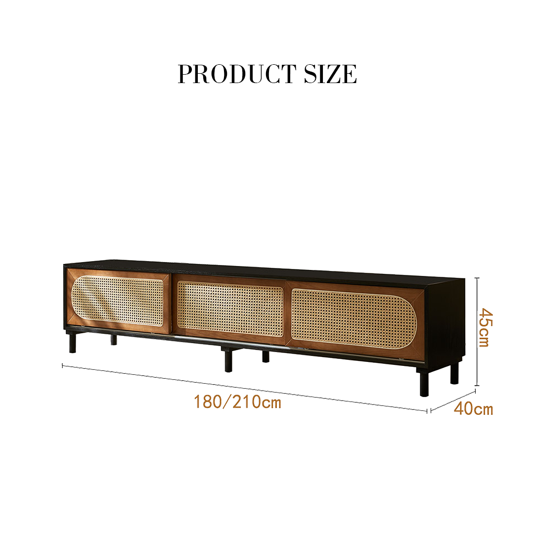 Dogon Rattan TV Stand, Black, Solid Wood