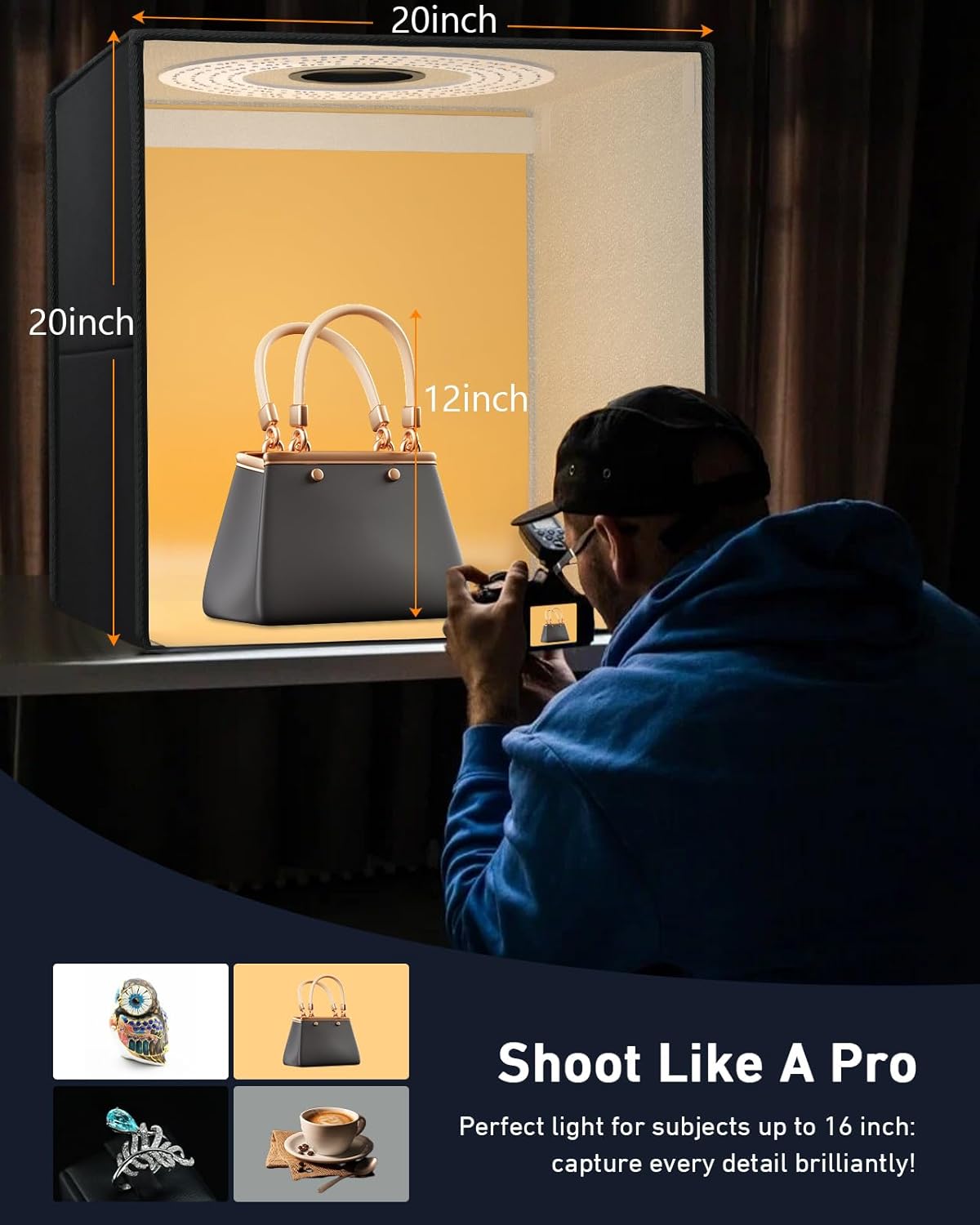 Photography Light Box 60cm 50W Dimmable LED Studio 5600K Backdrops DUCLUS