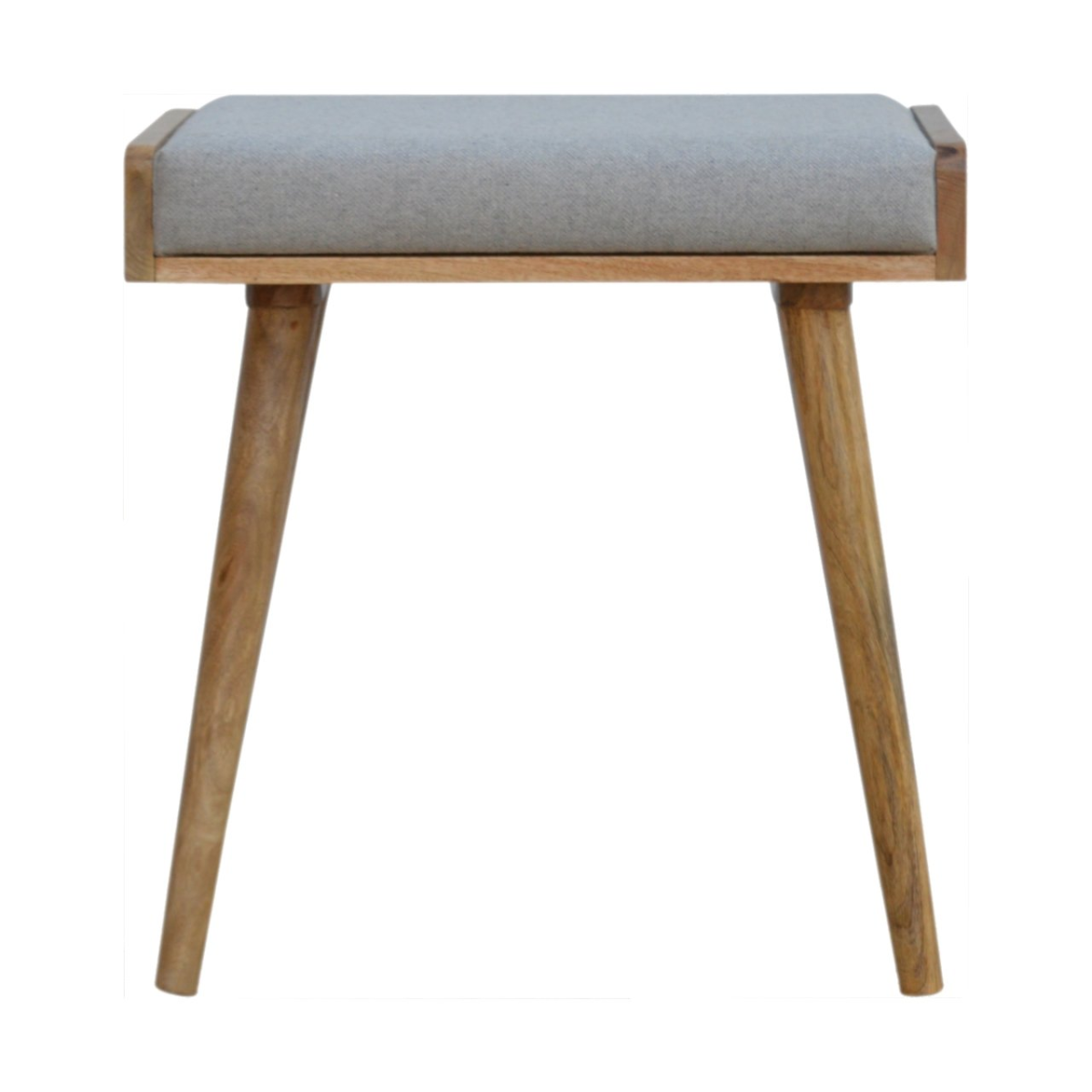 Artisan Furniture Solid Mango Wood Grey Tweed Tray Style Footstool