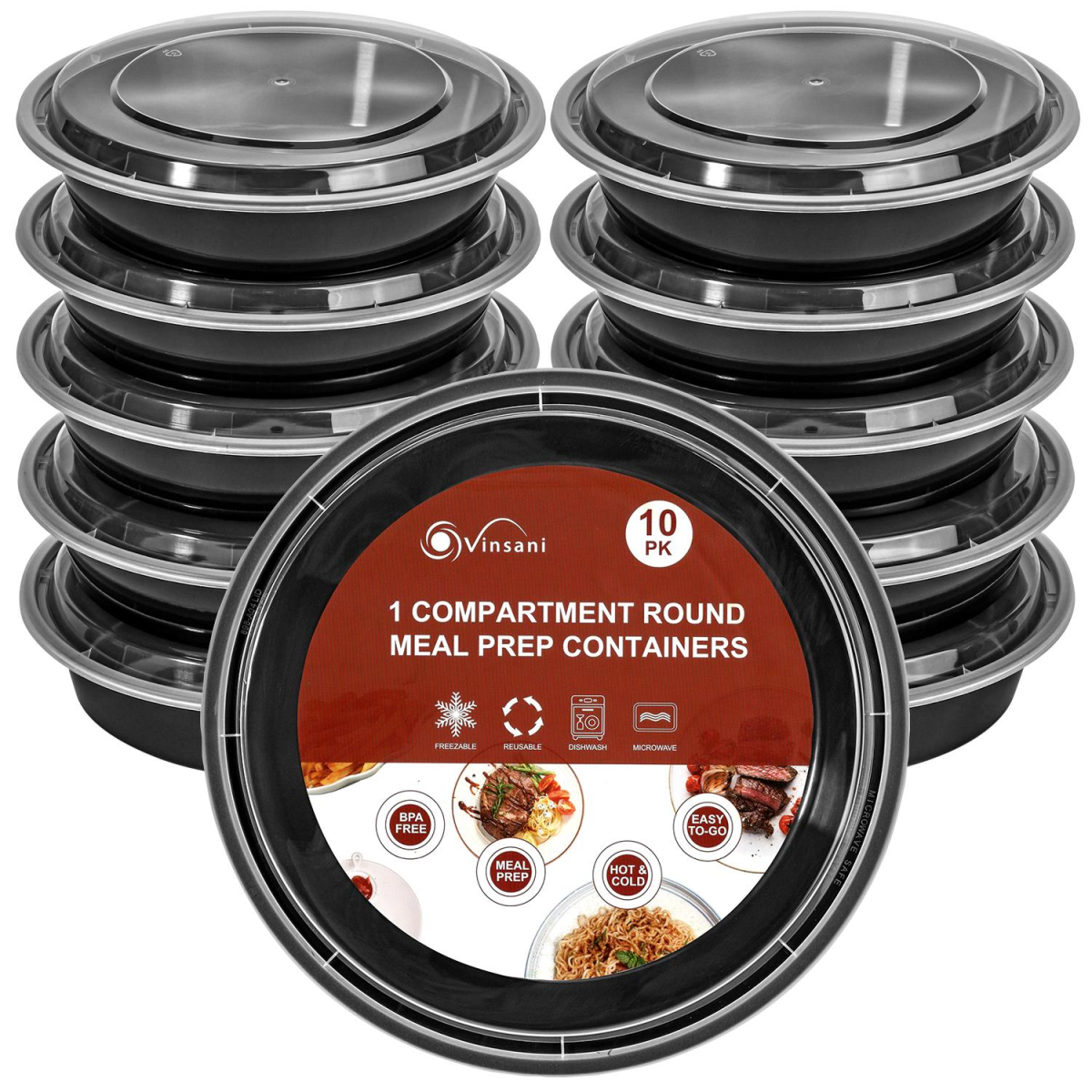 VINSANI ROUND 1 COMPARTMENT MEAL PREP CONTAINERS 1010426 X 2