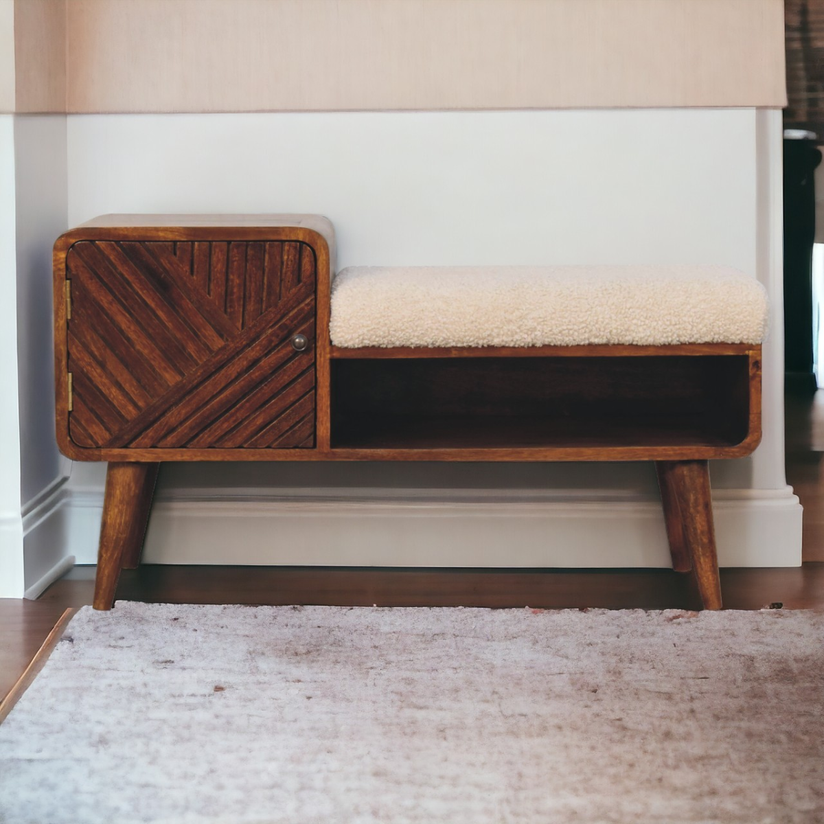 Artisan Furniture Solid Mango Wood Boucle Carved Chestnut Telephone Table