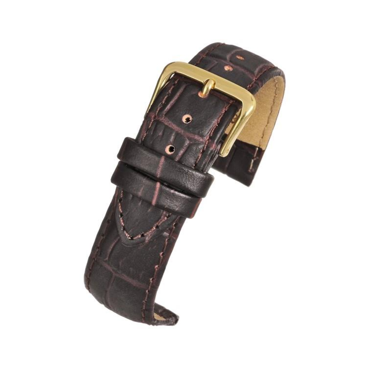 Brown Padded Crocodile Grain Leather Watch Strap 18mm