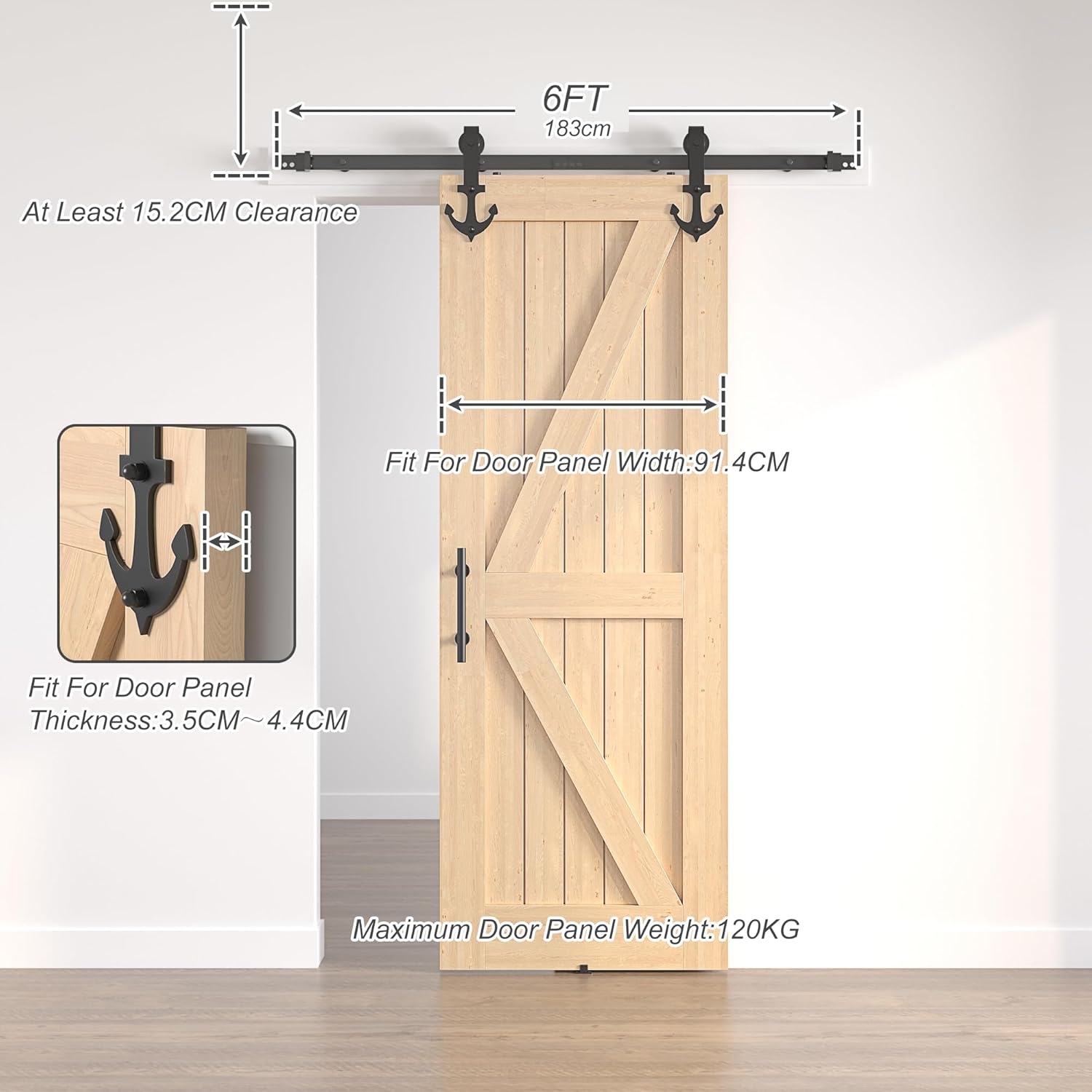 Sliding Barn Door Kit 6FT Heavy Duty Single Wood Door Track Black SANKEYTEW