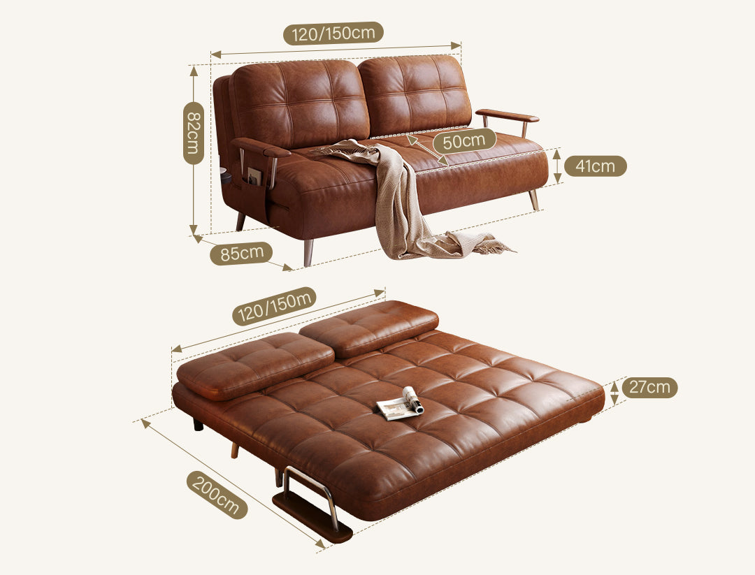 Riley Single Sofa Bed, Two Seater Sofa Bed, Black Leather