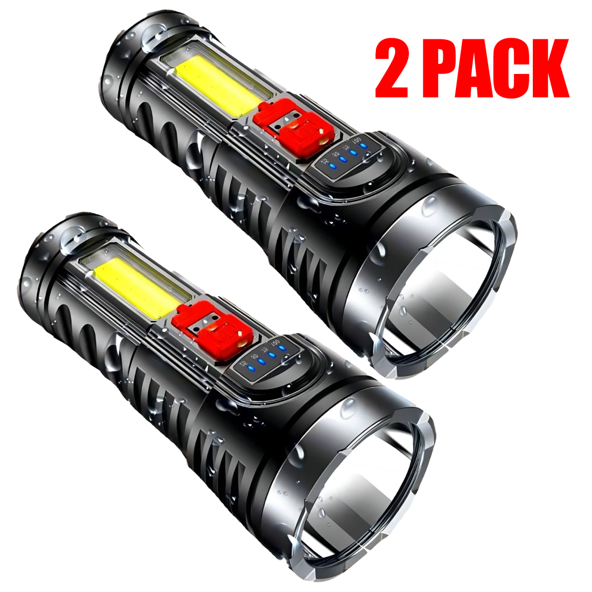2pack USB Rechargeable LED Flashlight 4-Modes Camping Hiking Torch Work Light