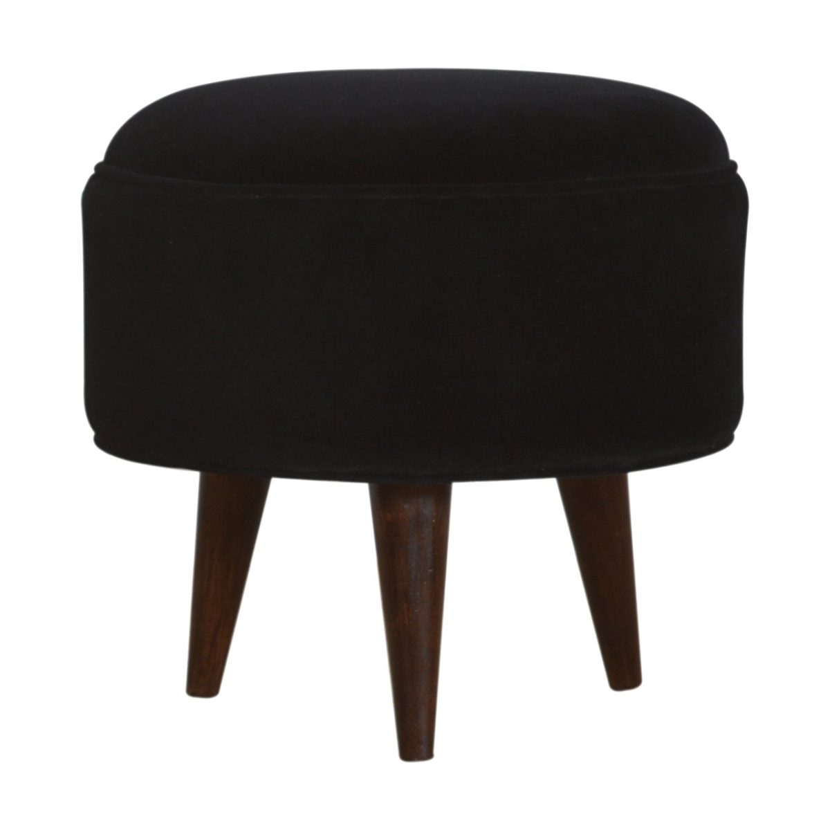 Artisan Furniture Solid Mango Wood Black Velvet Nordic Style Footstool