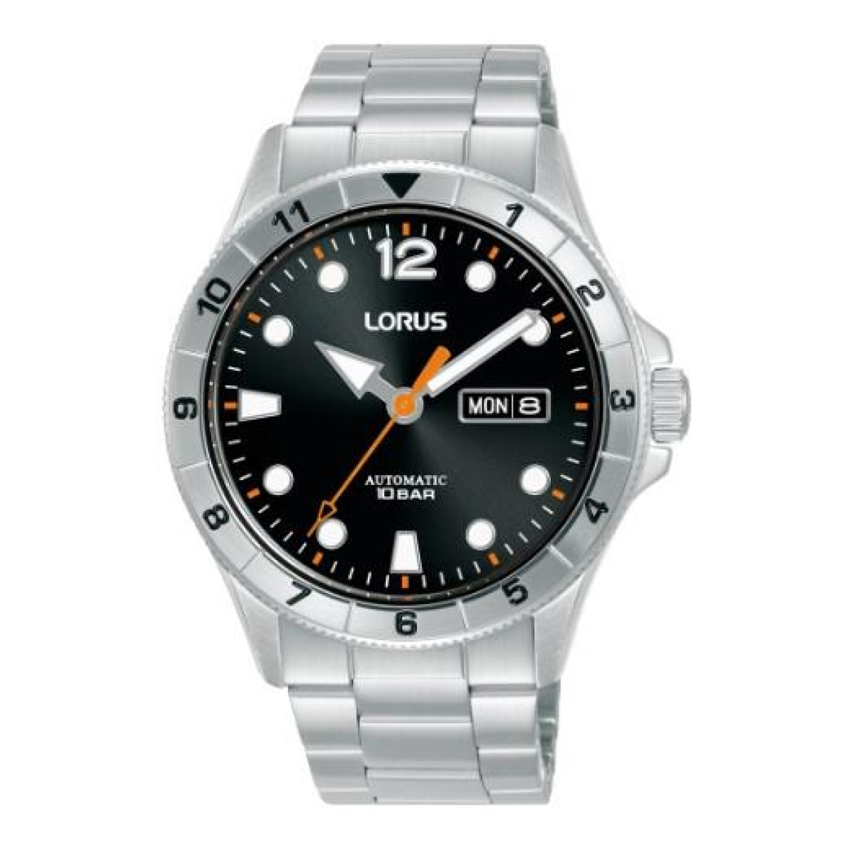 Lorus Mens Automatic Day Date Black Dial Stainless Steel Bracelet Watch RL459BX9