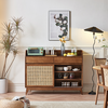 Cameron Sideboard, Rattan Cabinet With Glass Sliding Door