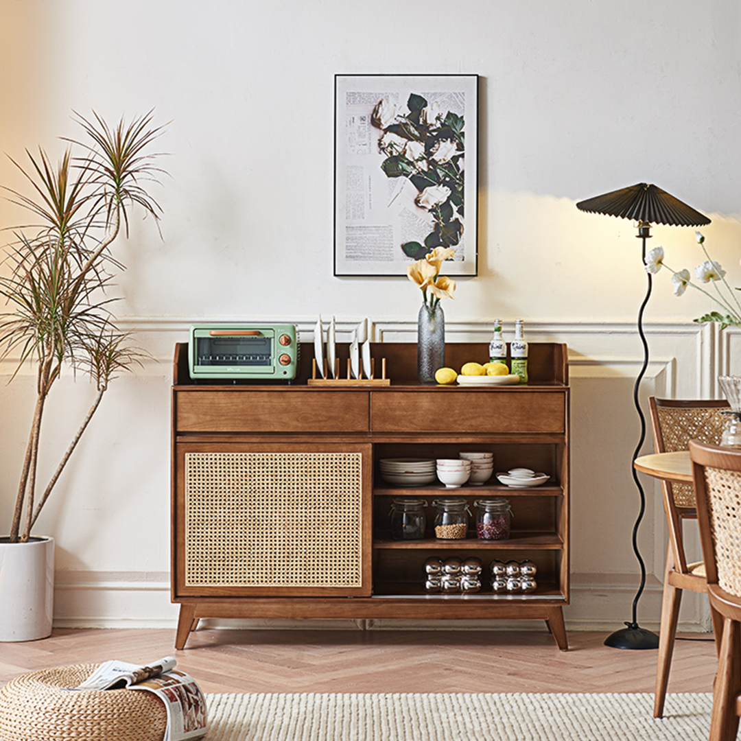 Cameron Sideboard, Rattan Cabinet With Glass Sliding Door